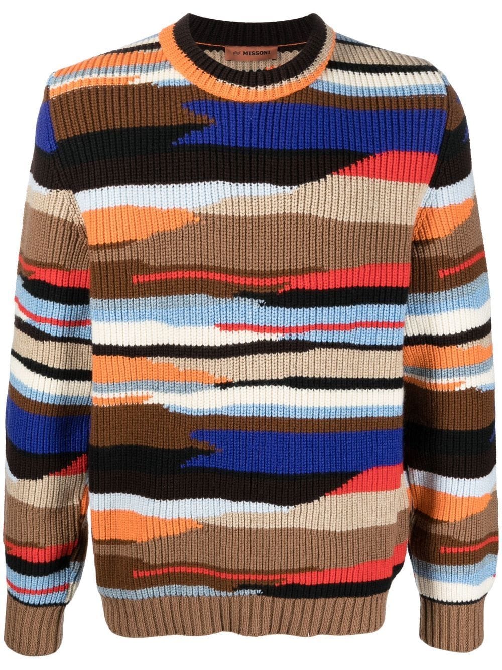 Shop Missoni Abstract-pattern Ribbed-knit Jumper In Braun