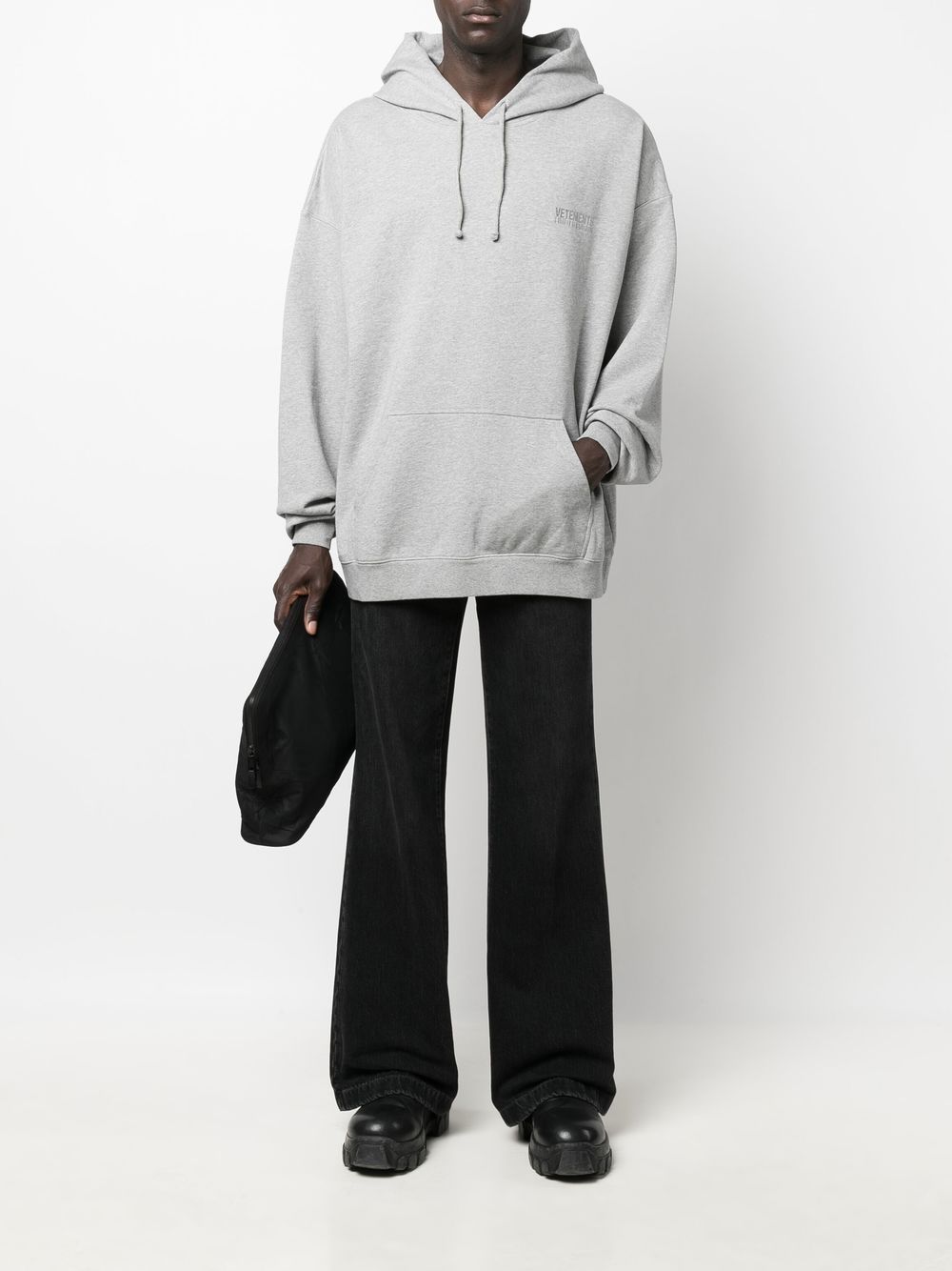vetements embroidered-logo cotton hoodie - grey