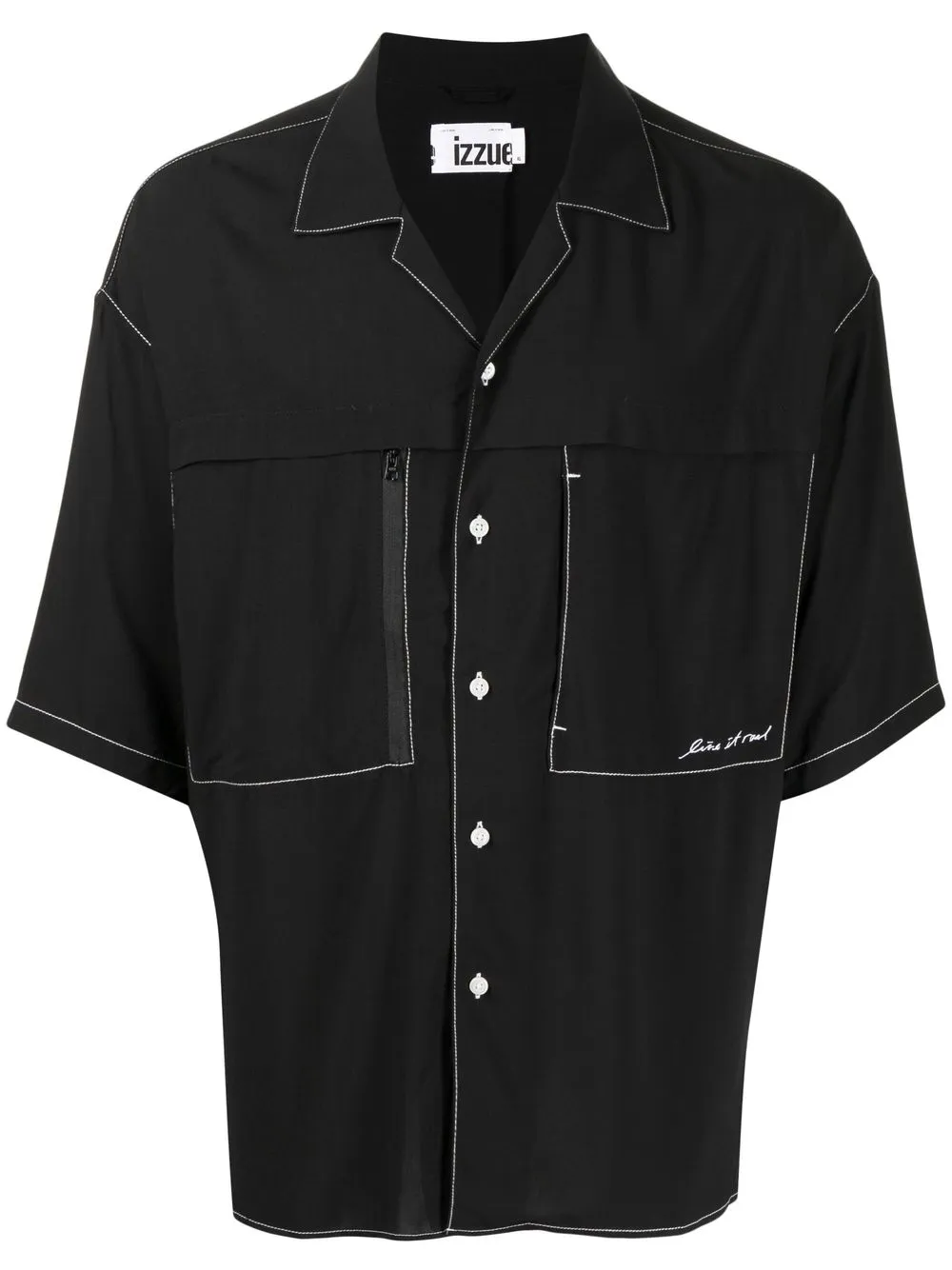 

izzue contrasting-stitch detail shirt - Black