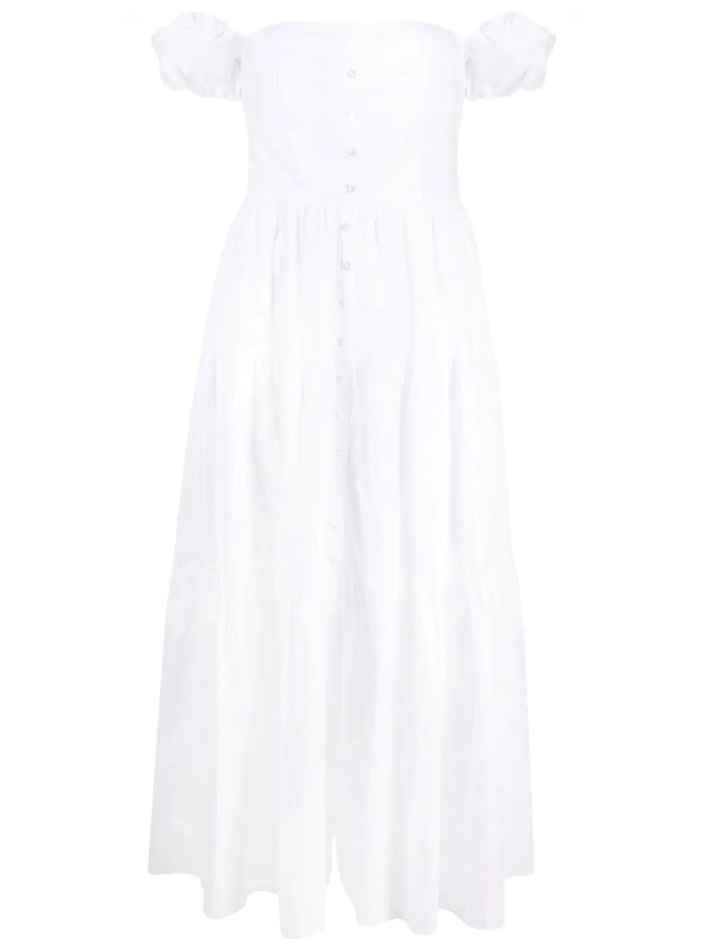 Staud Elio Off-the-shoulder Cotton-blend Midi Dress In White