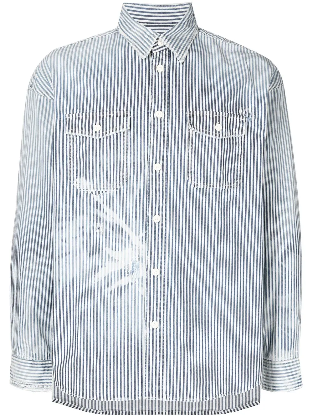 

visvim camisa con efecto descolorido y rayas estampadas - Azul