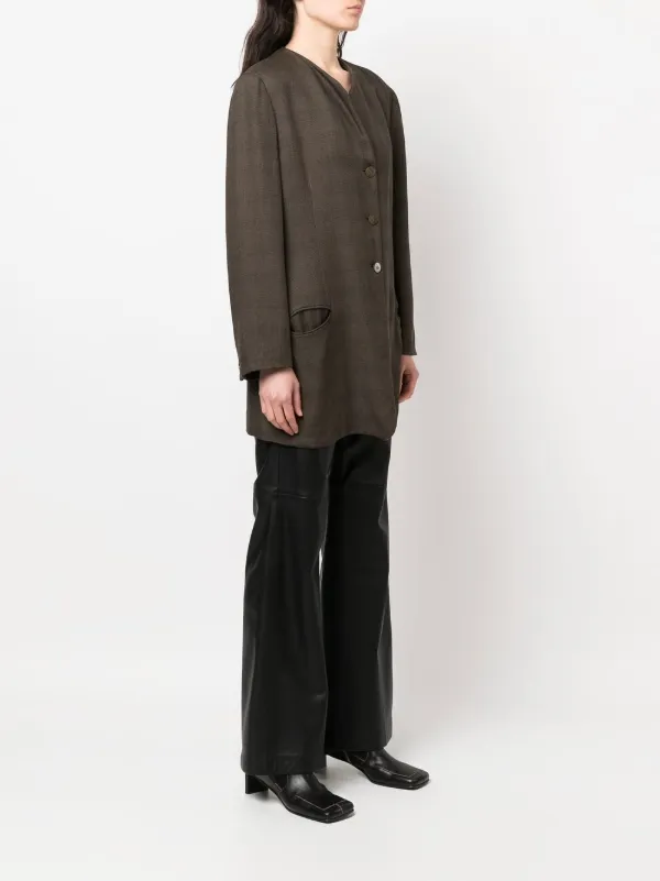 Giorgio Armani Pre-Owned 1990s plaid-pattern Collarless Jacket 