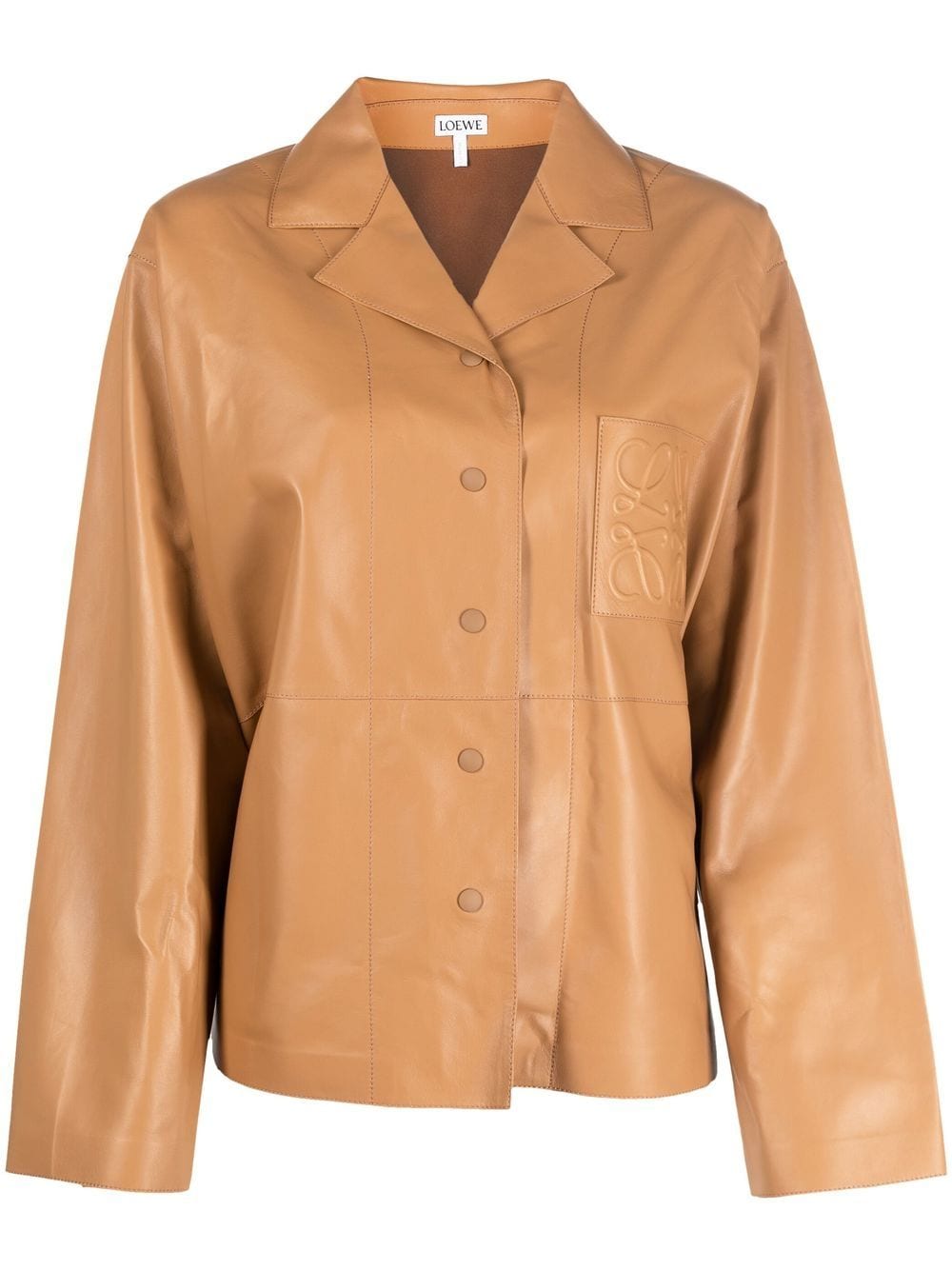 Shop Loewe Anagram Leather Shirt In Brown