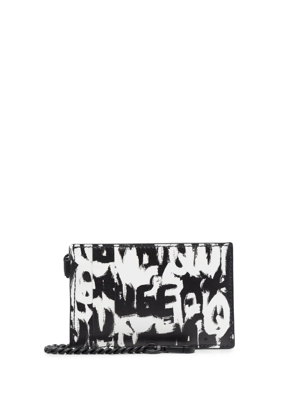 

Alexander McQueen graffiti-print leather cardholder - Black