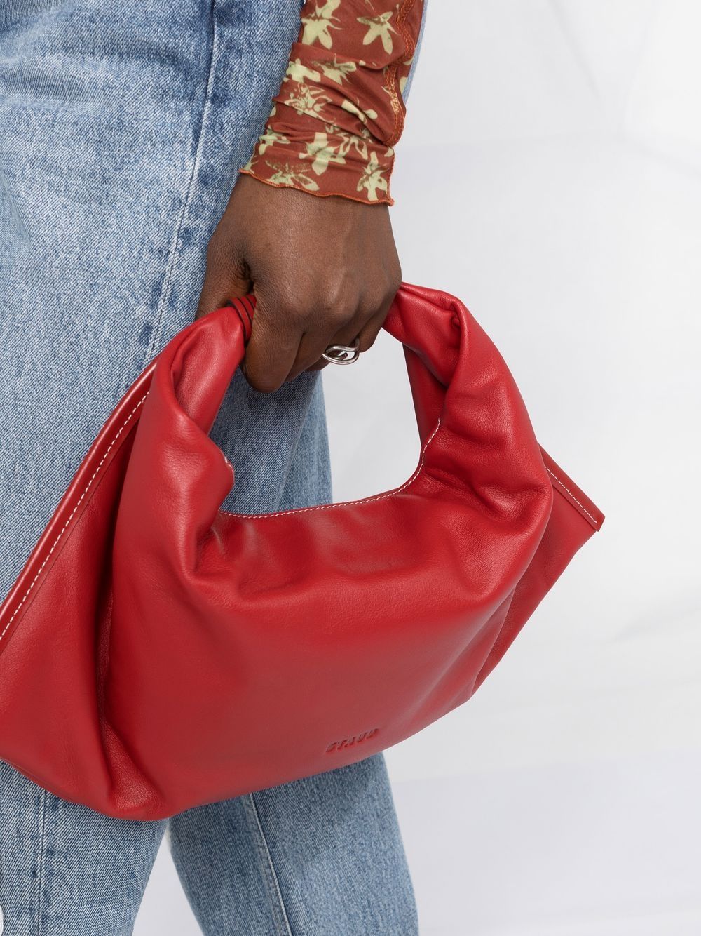 Shop Staud Jetson Leather Tote Bag In Rot