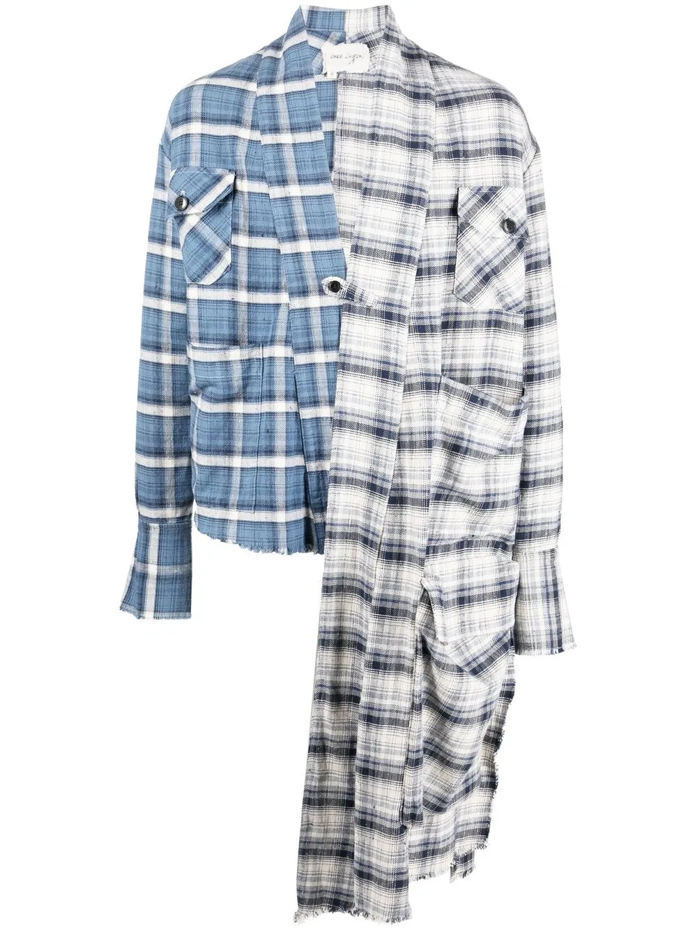 

Greg Lauren asymmetric patchwork check shirt - Blue