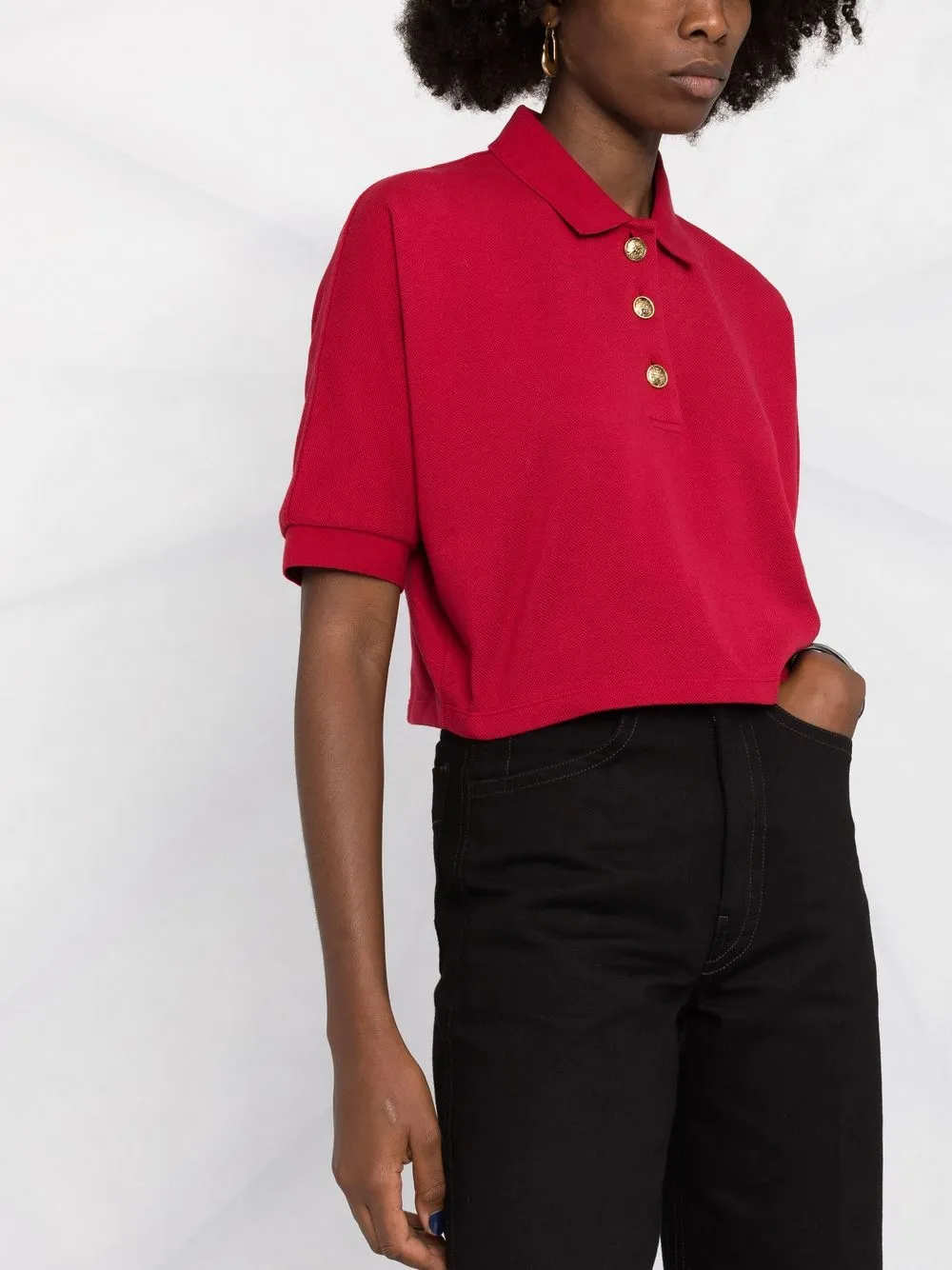 Shop Saint Laurent Cropped Polo Top In Red