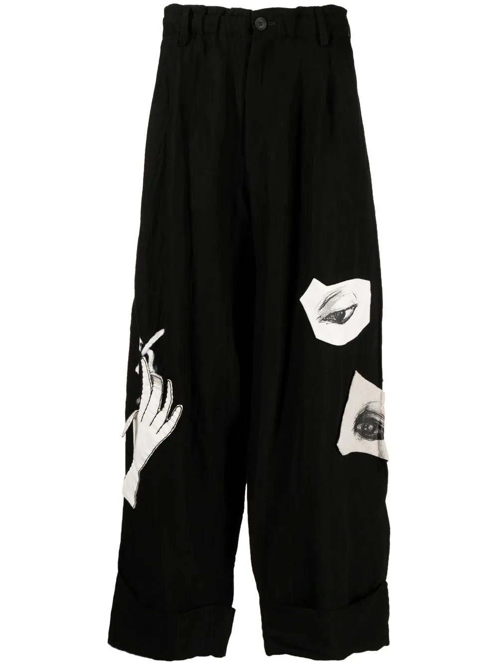 

Yohji Yamamoto appliqué-detailed wide-leg trousers - Black