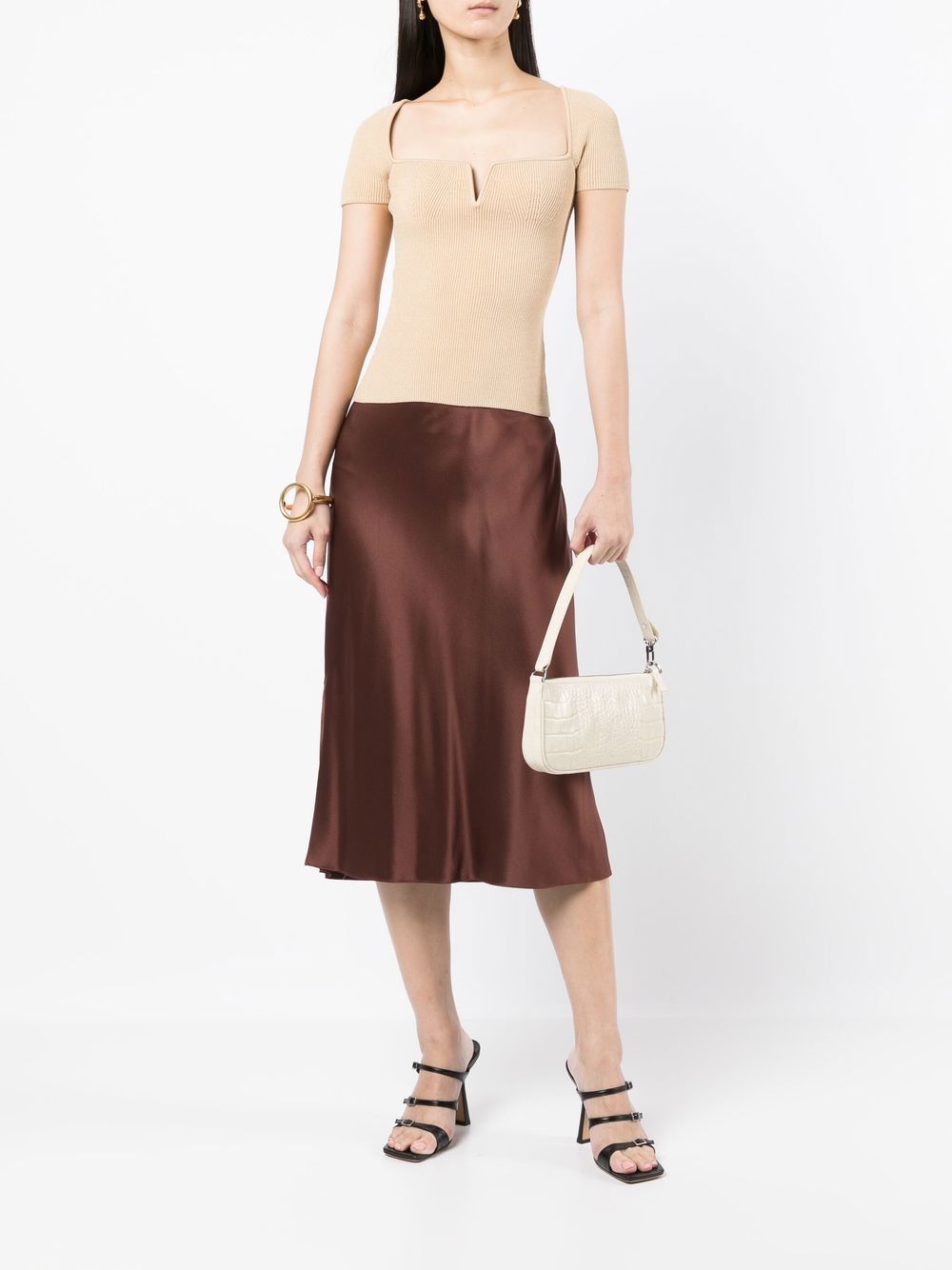 Shop Galvan Freya Short-sleeve Knitted Top In Brown