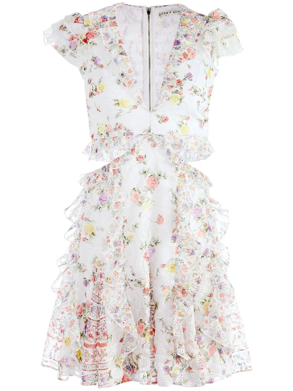 

alice + olivia Mitzi cut-out floral-print dress - White