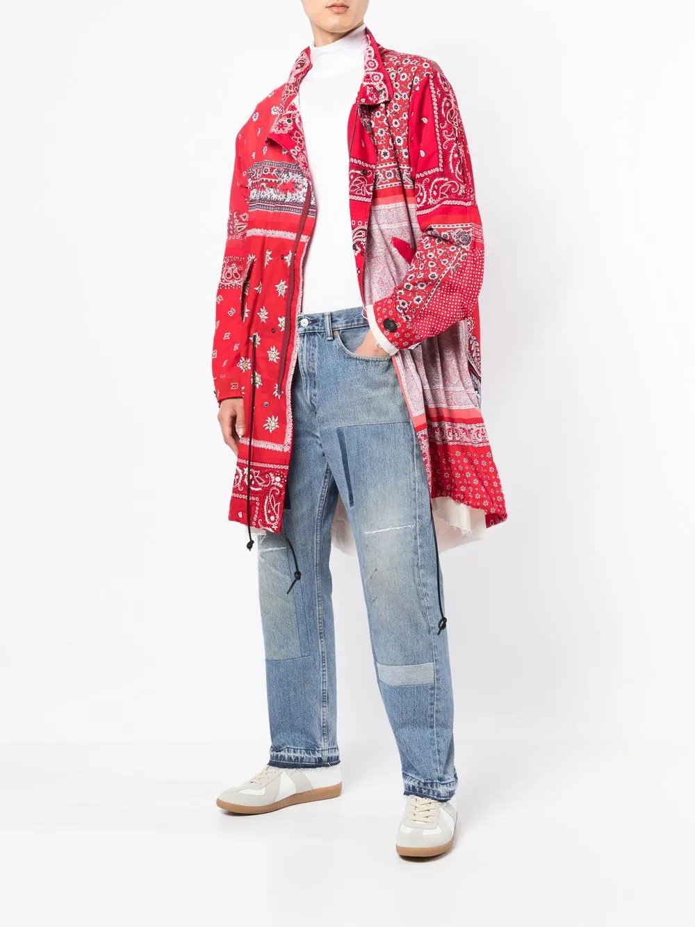 Shop Children Of The Discordance Bandana-print Funnel Neck Coat In Red