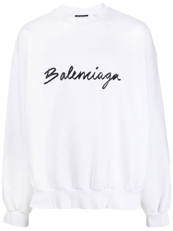 Balenciaga logo-print Distressed Pullover Hoodie - Farfetch