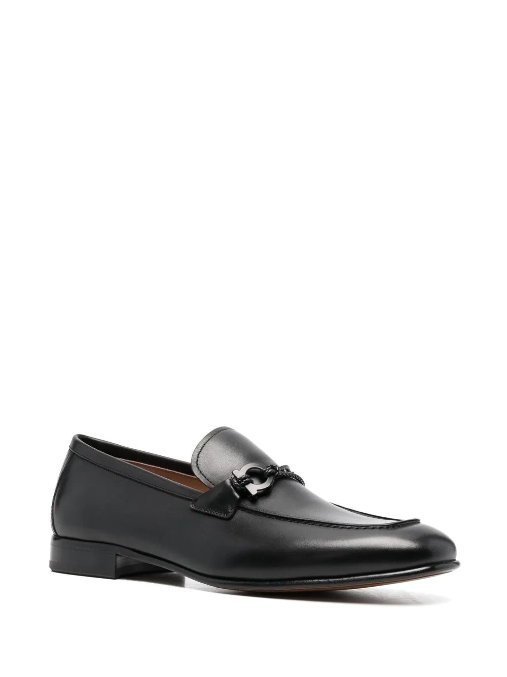 Ferragamo Buckle-detail Leather Loafers In Black