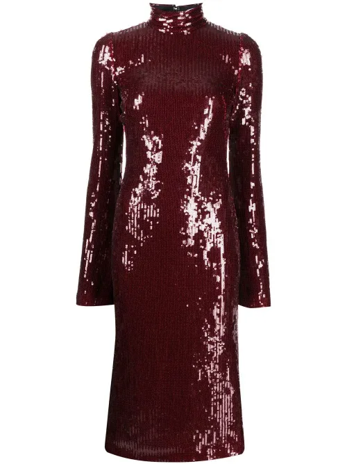 Robe mi-longue brodée de sequins à col montant - Galvan - Modalova