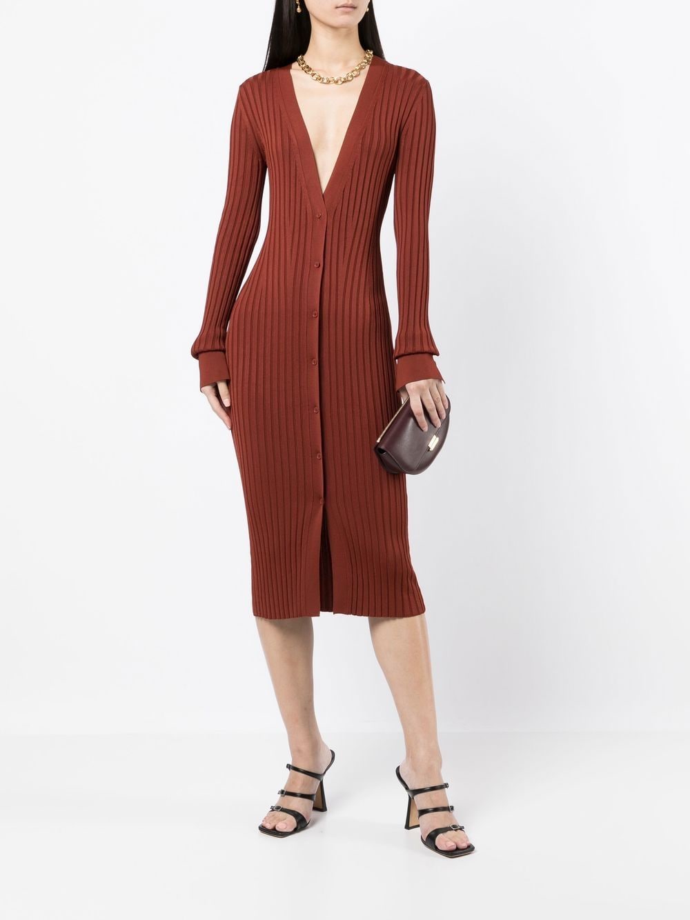 Shop Galvan Rhea Button-up Knitted Dress In Red