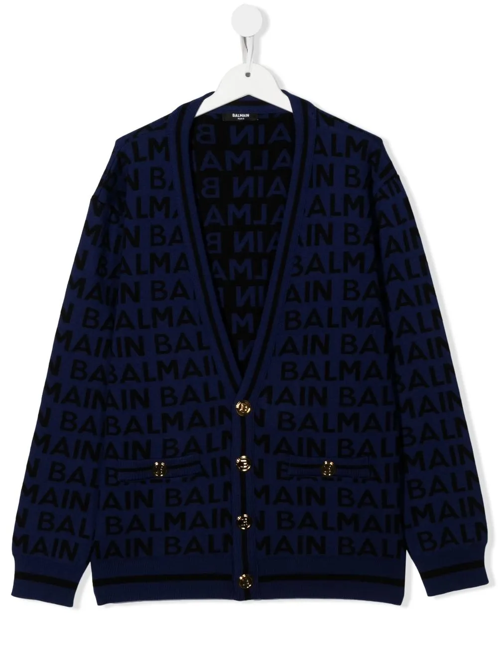 

Balmain Kids TEEN logo-print button-up cardigan - Blue