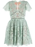Self-Portrait lace-panel short-sleeve dress - Green