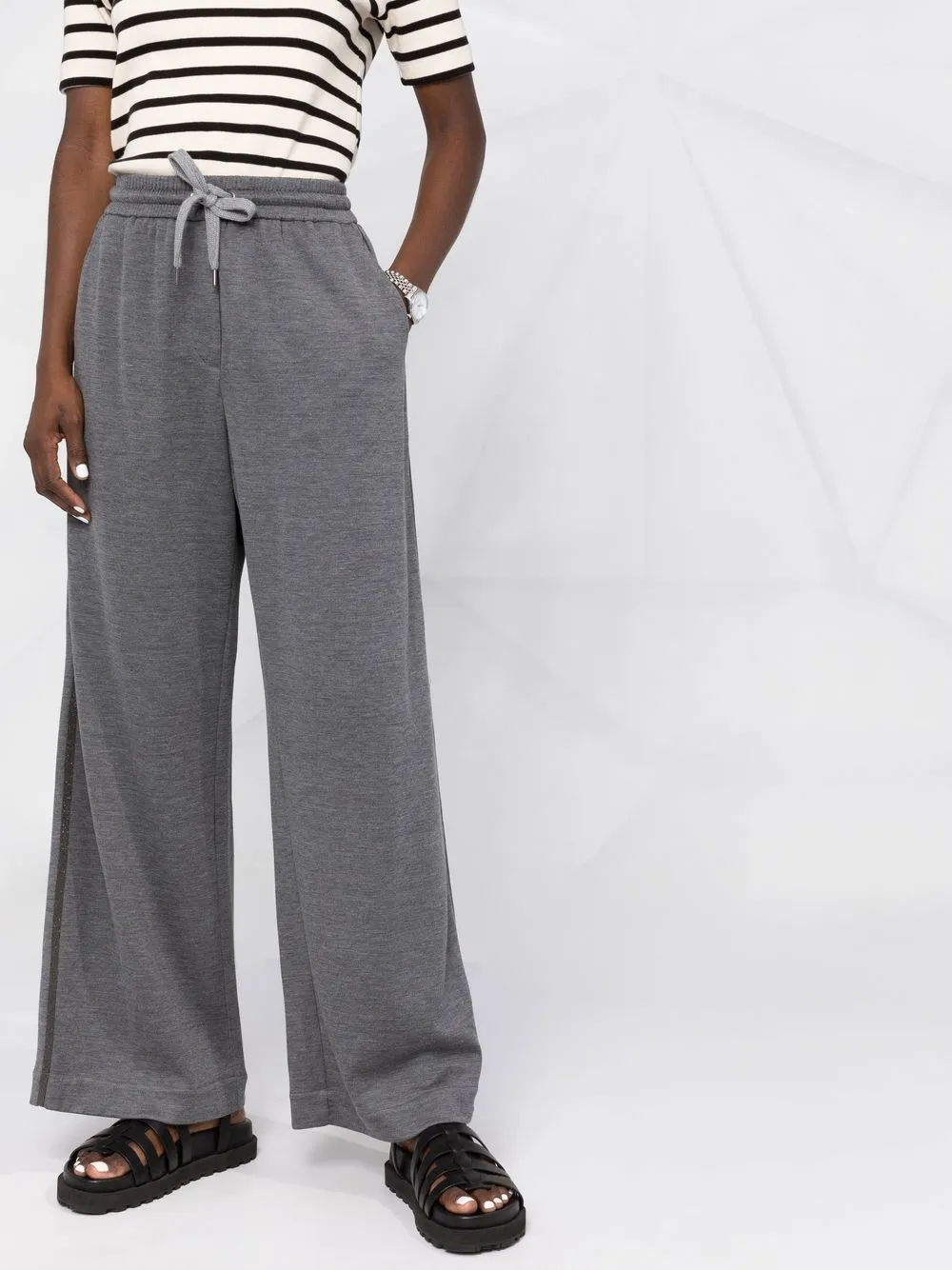 Brunello Cucinelli Wide-leg Track Pants In Grey