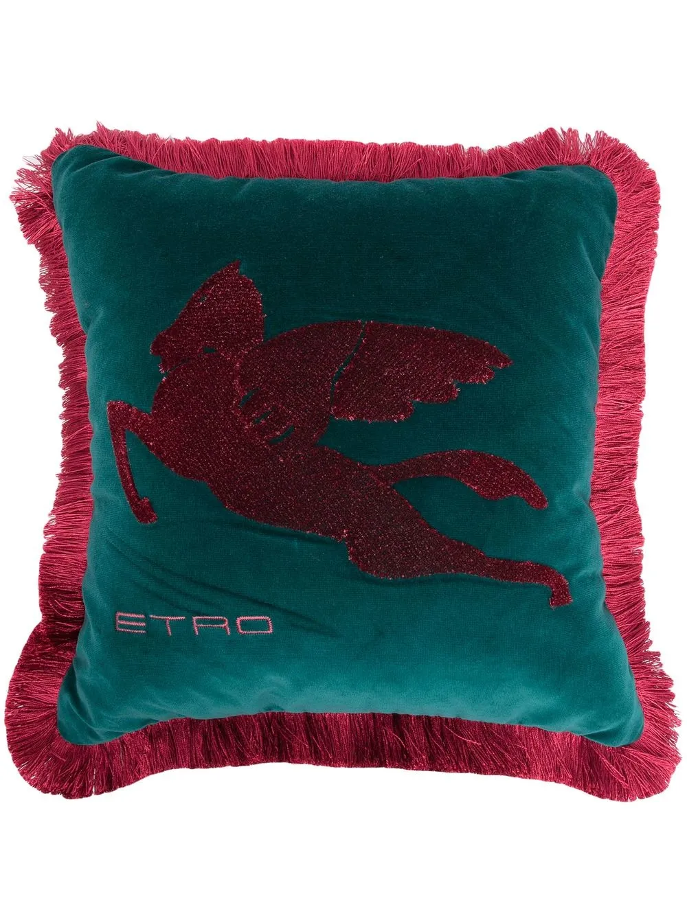 

ETRO Pegaso-embroidered velvet cushion - Green