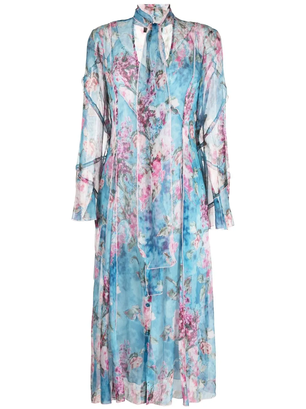 

Blumarine vestido midi floral de manga larga - Azul