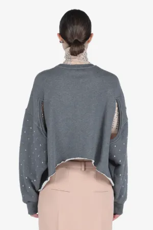 Crystal-Embellished Cut-Out Sweatshirt