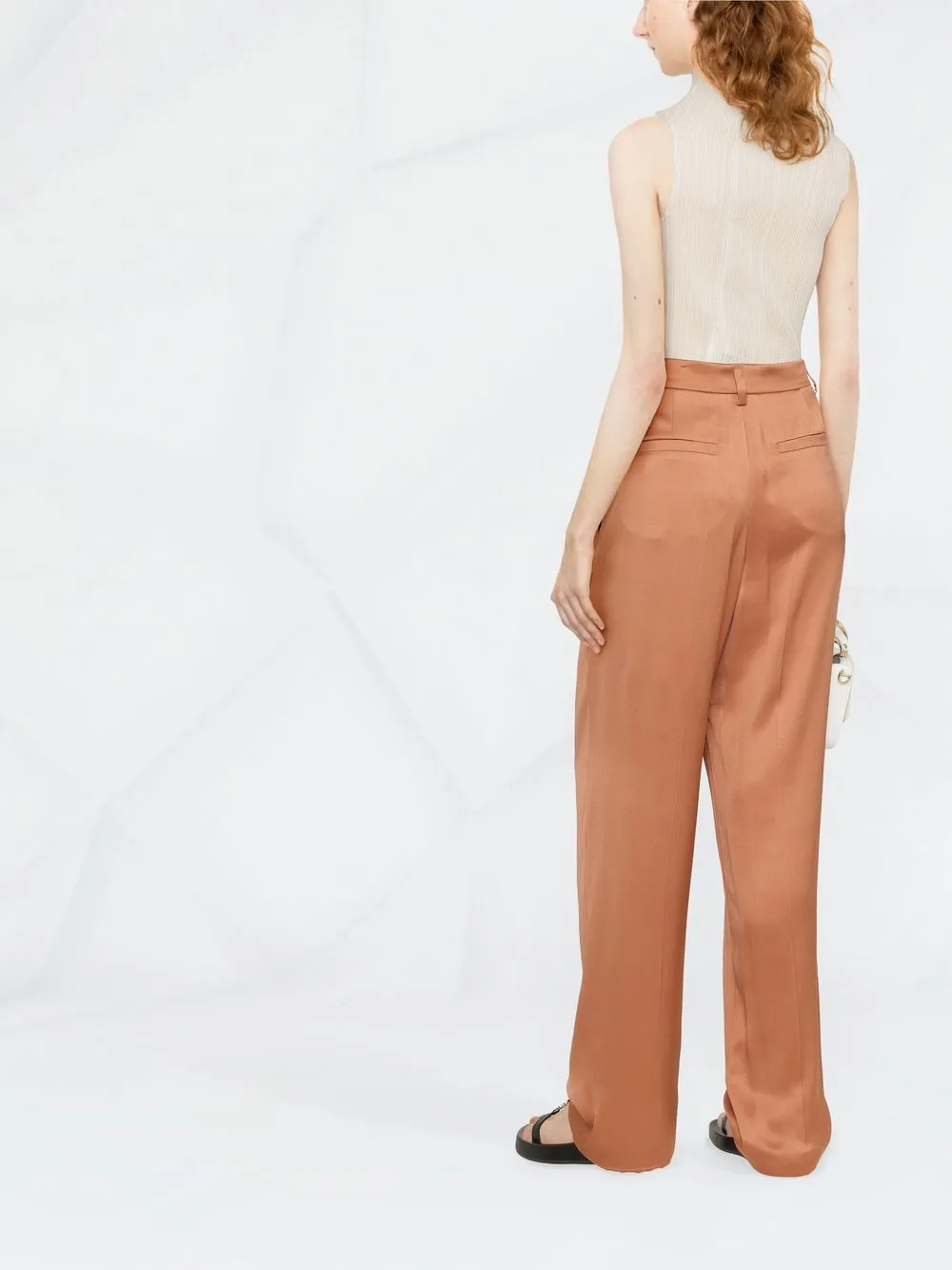 Brunello Cucinelli High-waisted Silk Tailored Trousers In Orange