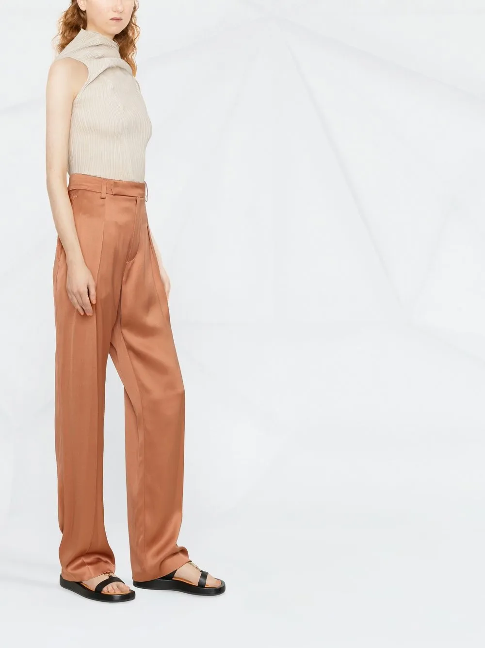 Brunello Cucinelli High-waisted Silk Tailored Trousers In Orange
