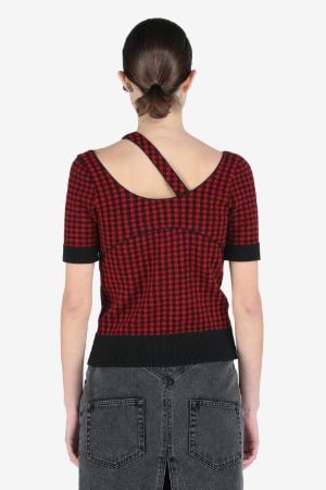 Layered Checked Knit Top