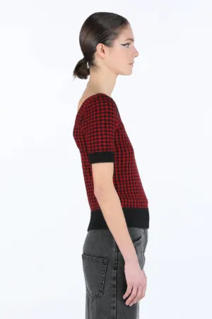 Layered Checked Knit Top