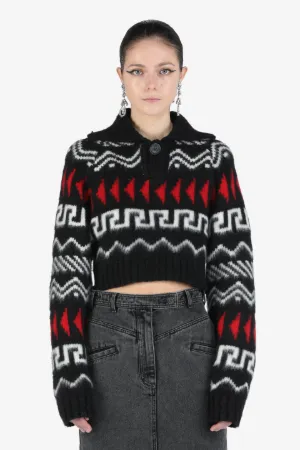 Jacquard-Knit Cropped Sweater