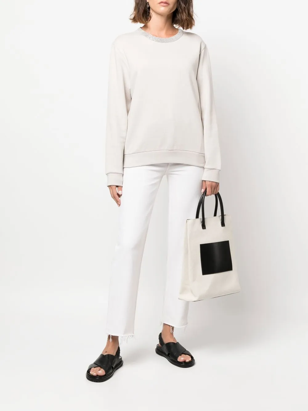 Fabiana Filippi Trui met kralen kraag - Beige