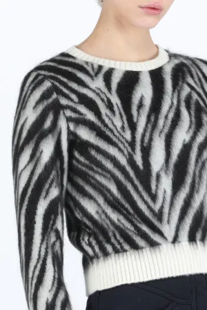 Zebra-Jacquard Cropped Sweater