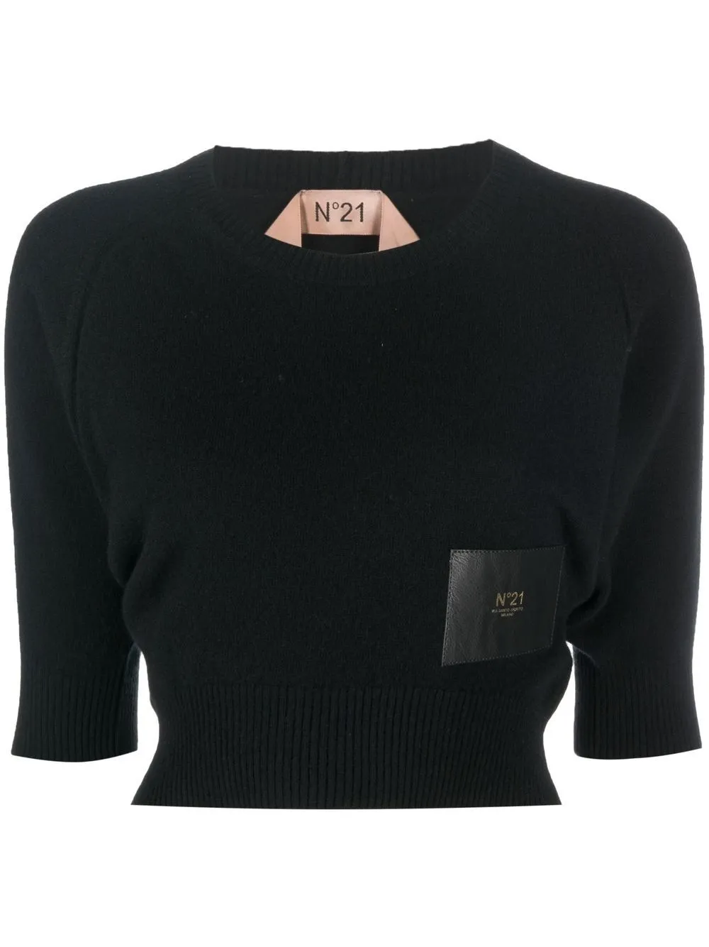 

Nº21 logo-patch cropped knitted jumper - Black