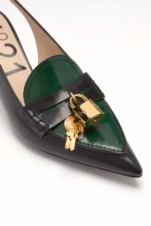 Lock-Embellished Slingback Pumps