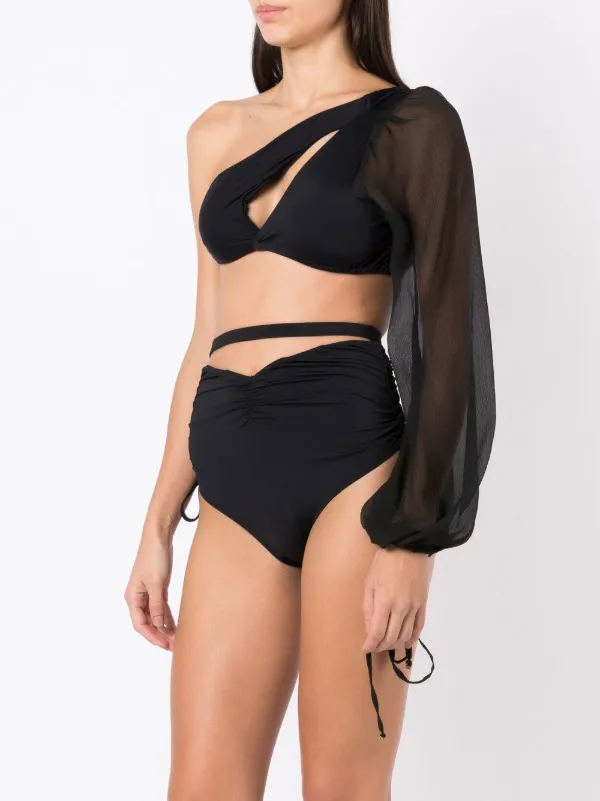 Amir Slama one shoulder long sleeve bikini set women Elastane Polyamide G Black