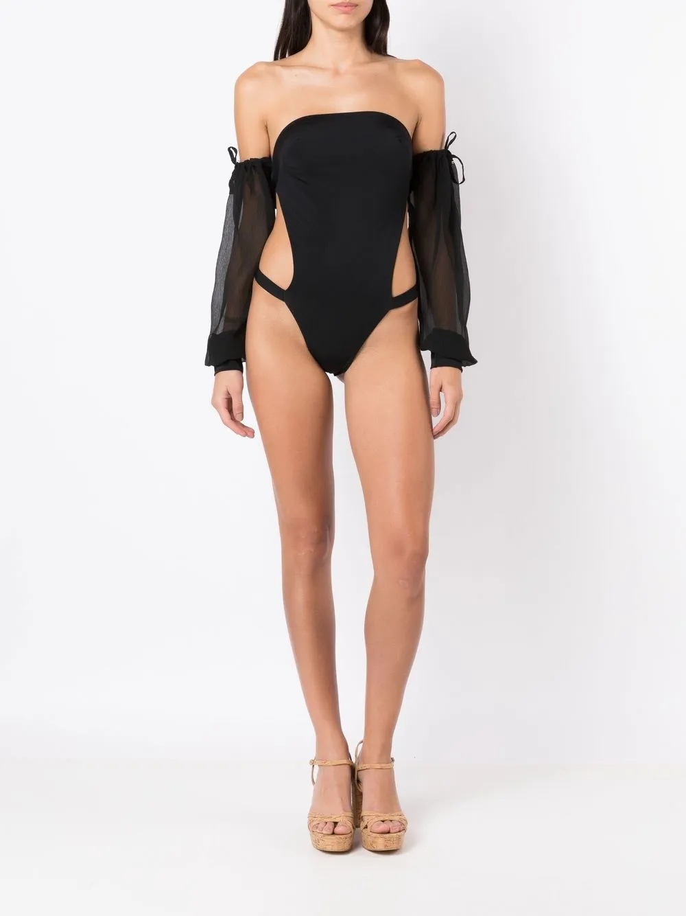 Amir Slama Off the shoulder badpak - Zwart