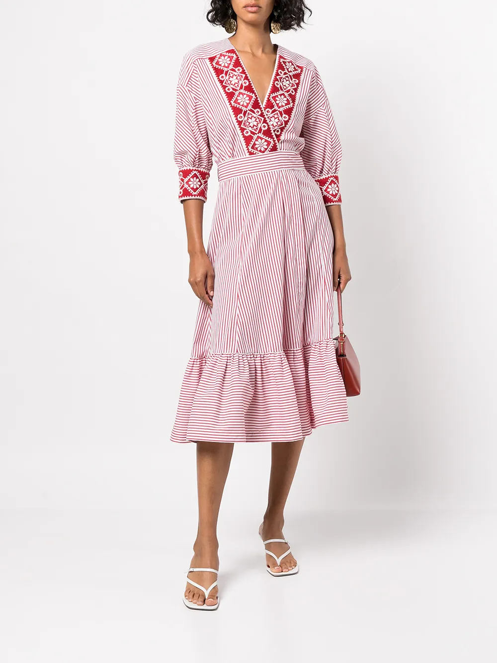 Silvia Tcherassi Jurk met V-hals - Rood