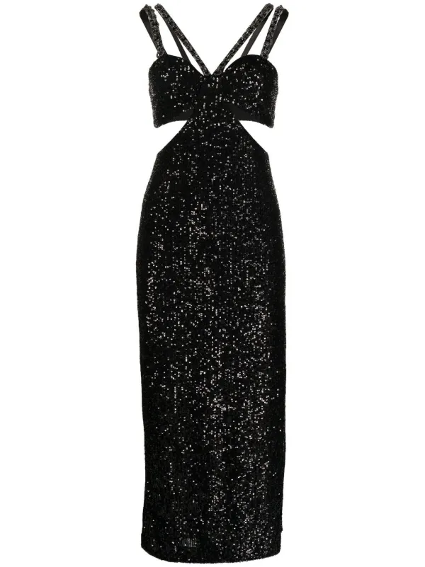 rebecca vallance black sequin dress Rebecca Vallance Missing Hours Sequinned cut-out Midi Dress | Black