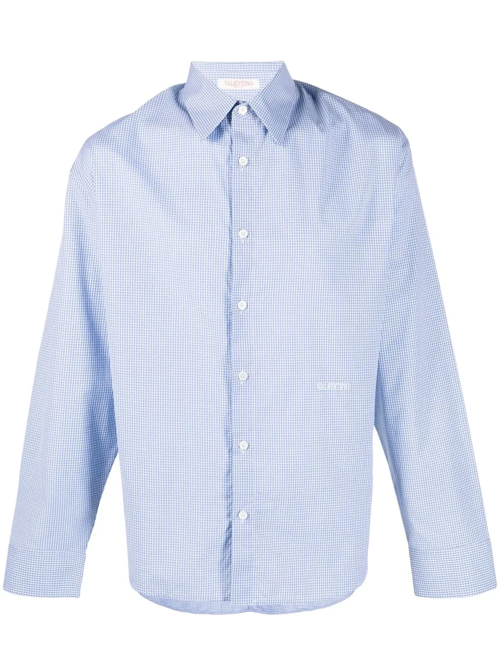 Valentino Micro-check Print Cotton Shirt In Blue