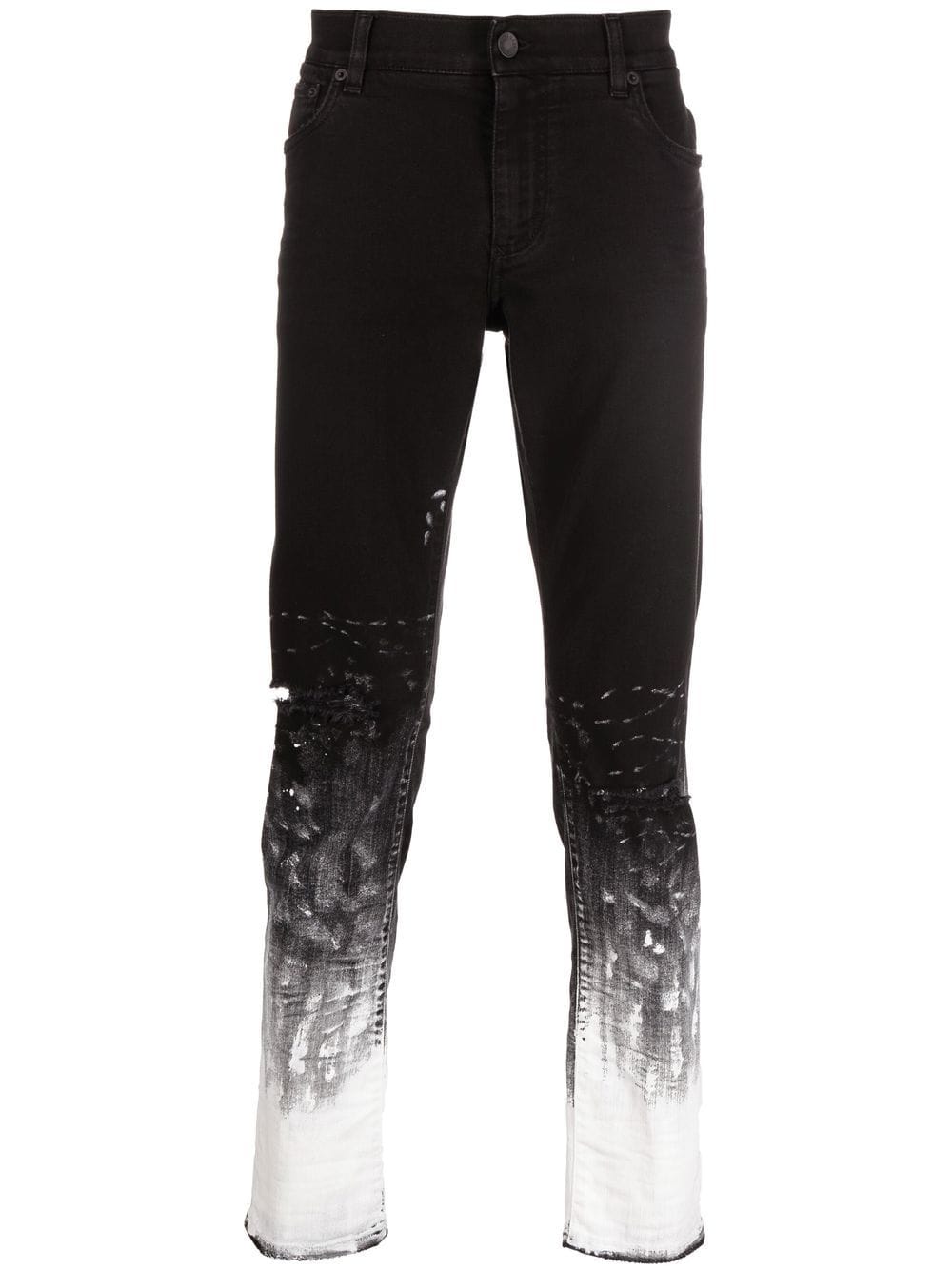 Dolce & Gabbana Brushstroke-print Slim-fit Jeans In Black