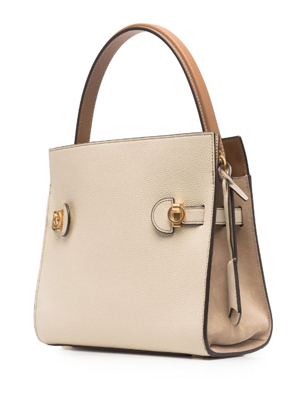 Tory Burch Lee Radziwill Pebbled Small Double Bag - Neutrals