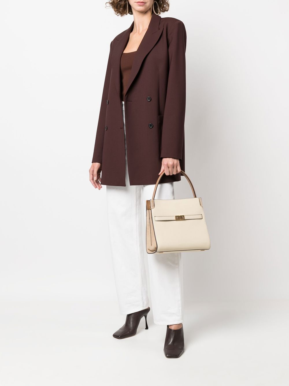 Shop Tory Burch Lee Radziwill Pebbled Small Double Bag In Neutrals