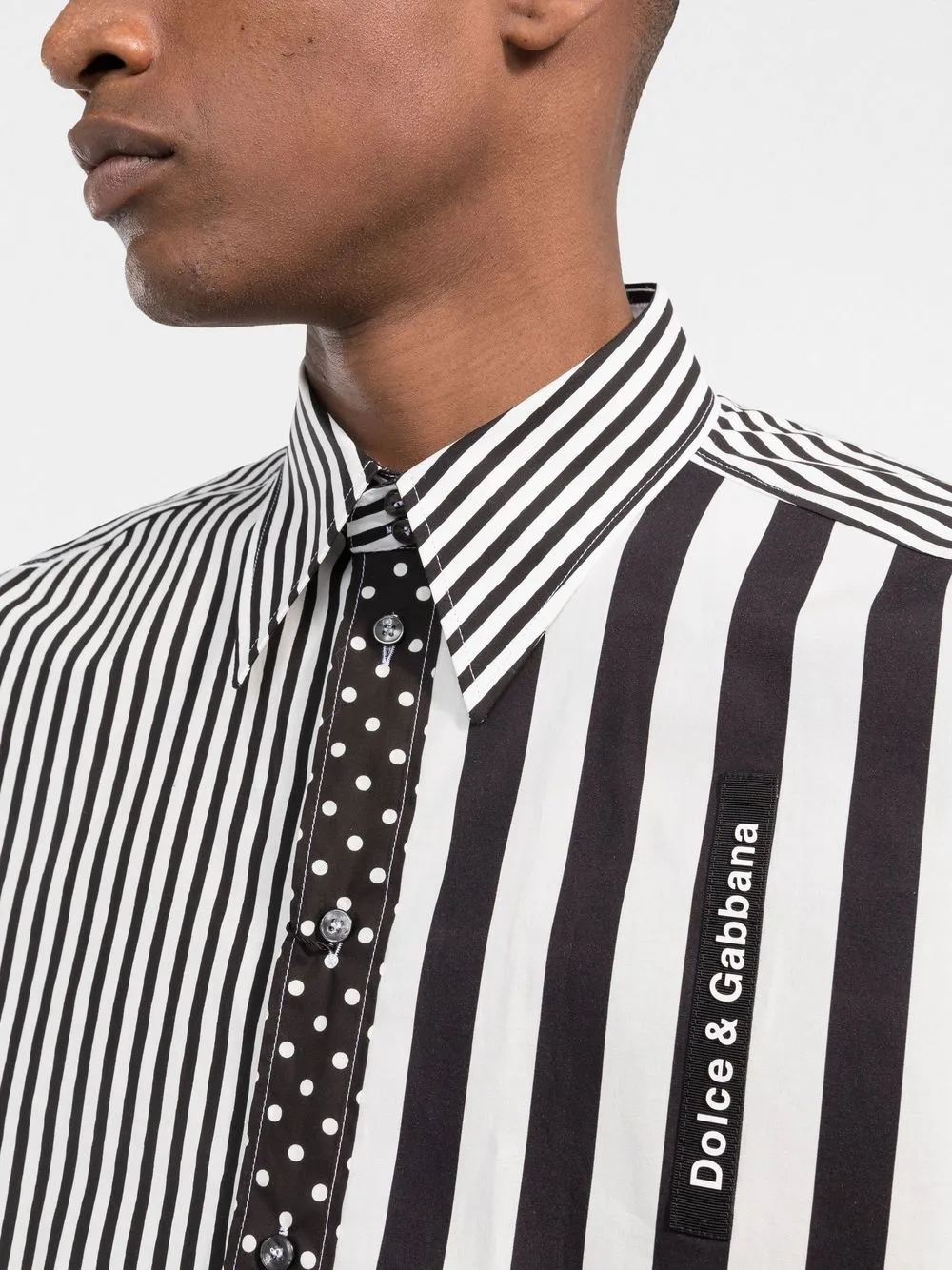 Shop Dolce & Gabbana Striped Straight-point Collar Shirt In White