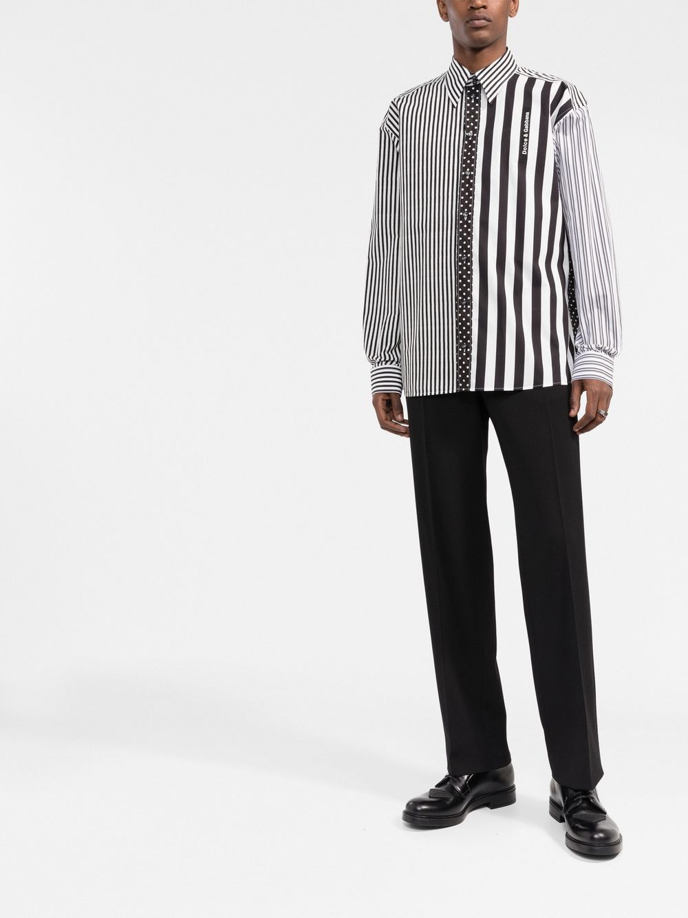 Shop Dolce & Gabbana Striped Straight-point Collar Shirt In White