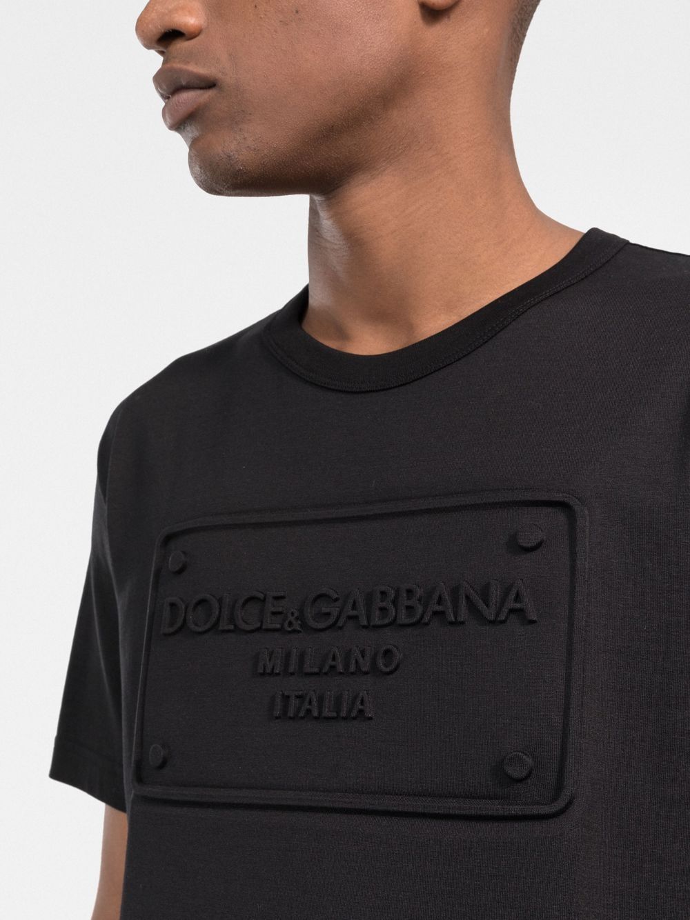 Shop Dolce & Gabbana Logo-embossed Cotton T-shirt In Black