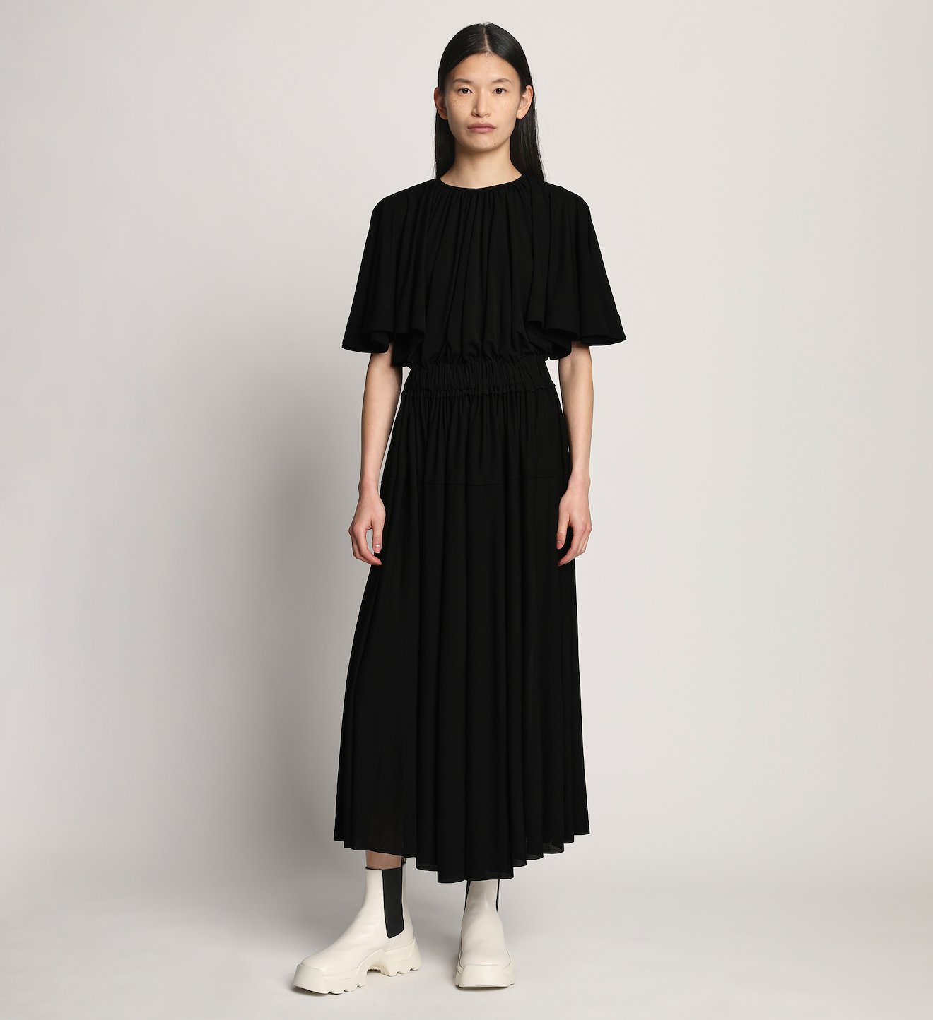 Viscose Crepe Gathered Jersey Dress