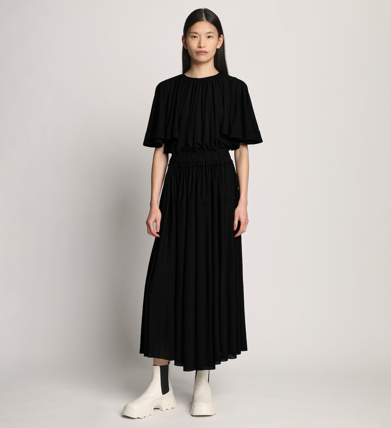 Viscose Crepe Gathered Jersey Dress