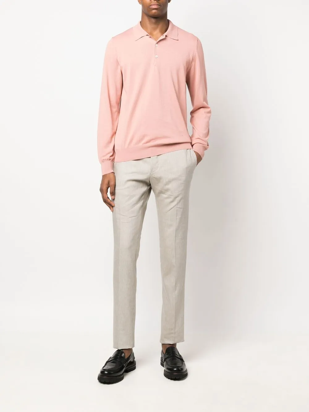 Canali Poloshirt met lange mouwen Roze