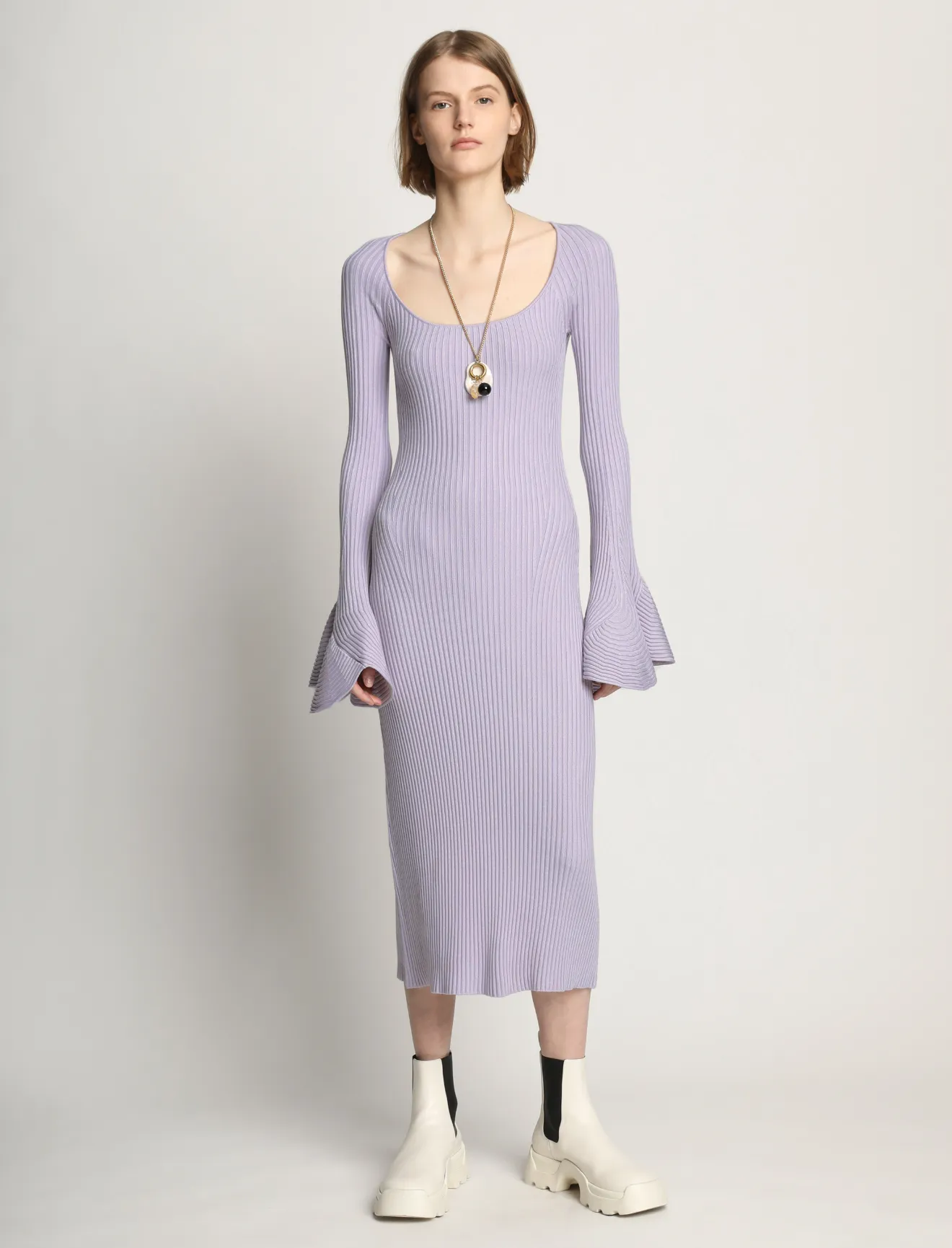 Fluted Rib Knit Dress in purple 