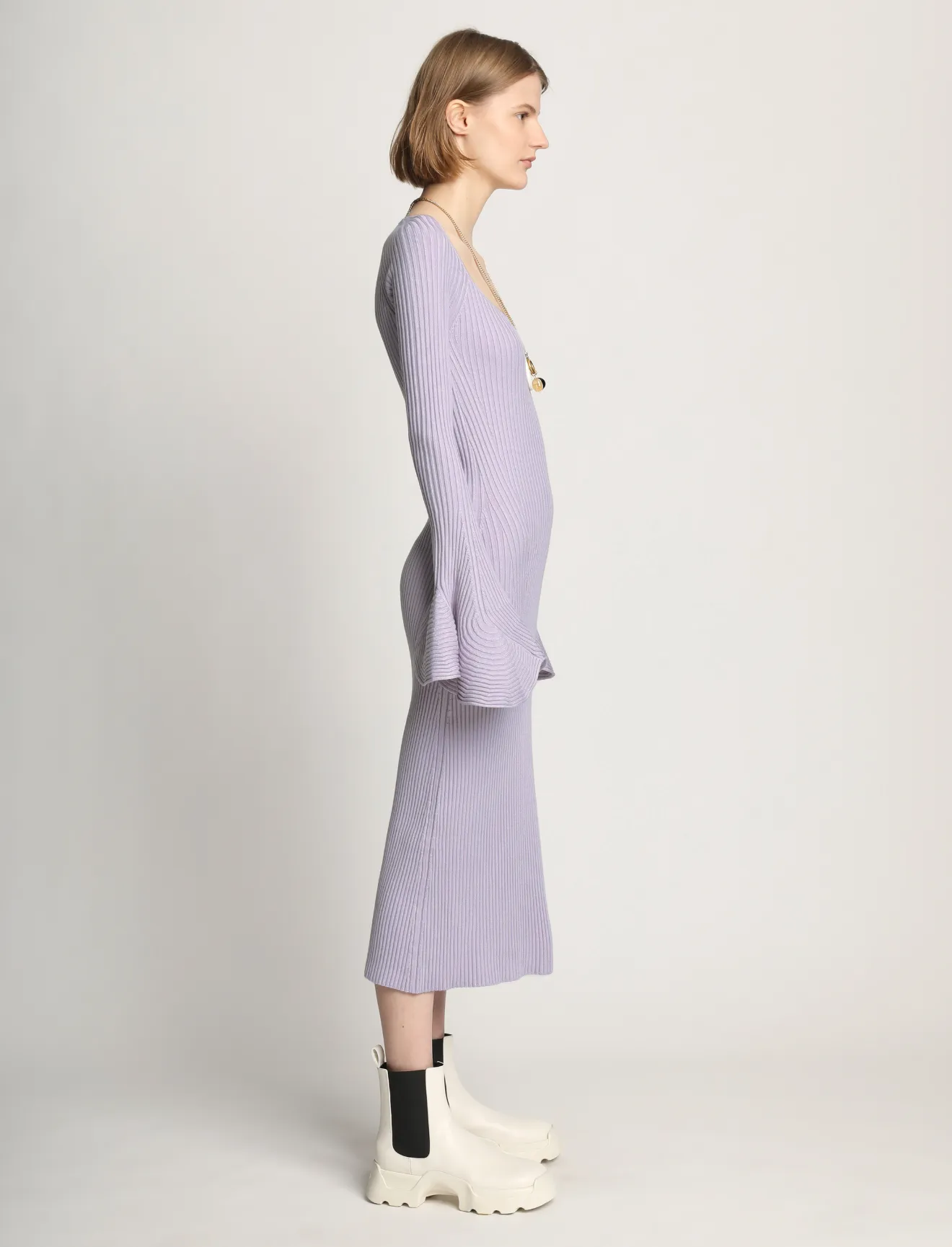 Fluted Rib Knit Dress in purple 